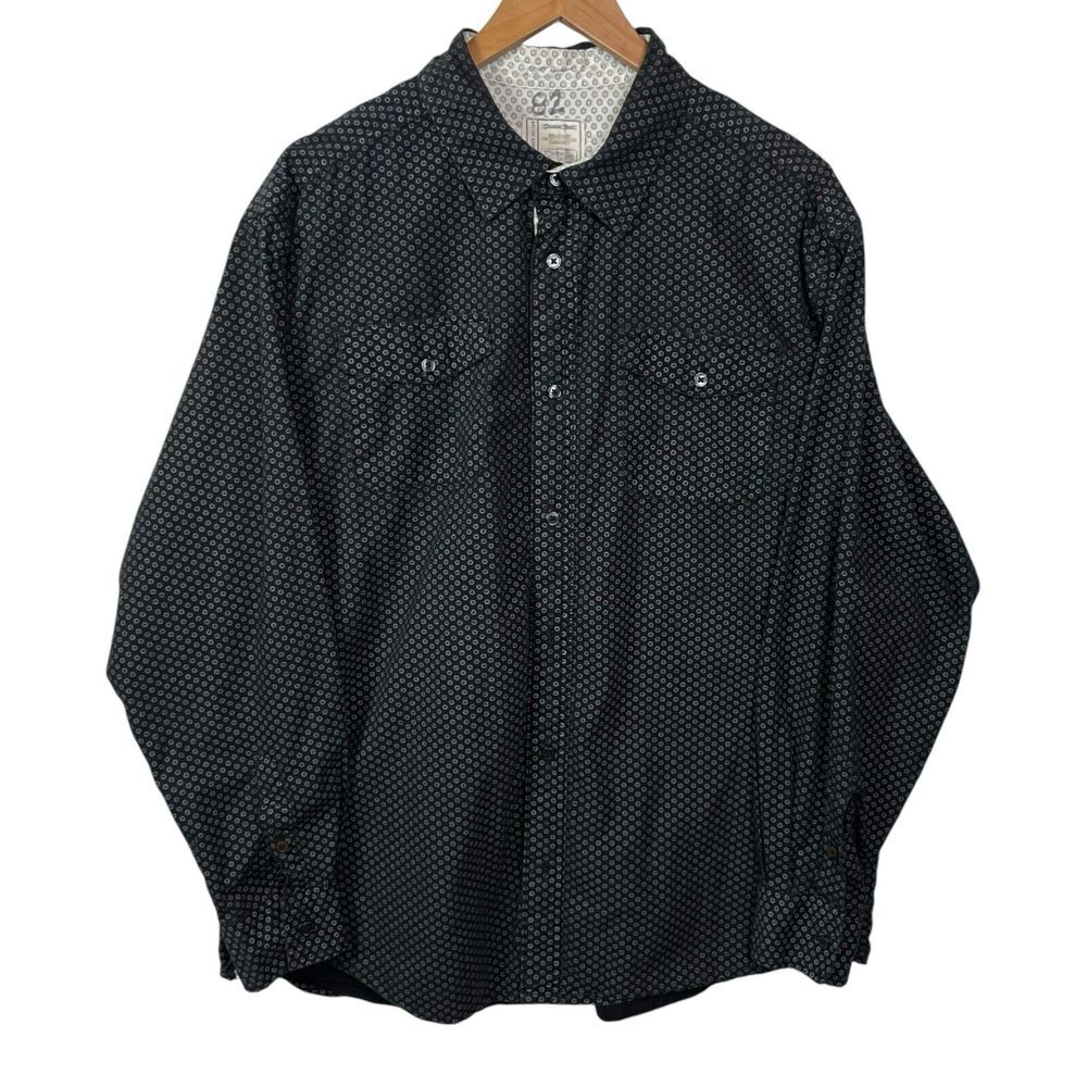 Alexander Julian Colours Shirt Mens 1X Black Dotted Flower Button Up Long Sleeve